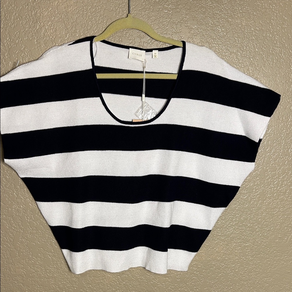 New Cyrus Navy and White Striped Knit Dolman Top